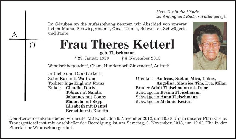 Traueranzeige Theres Ketterl