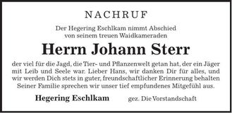 Traueranzeige Johann Sterr