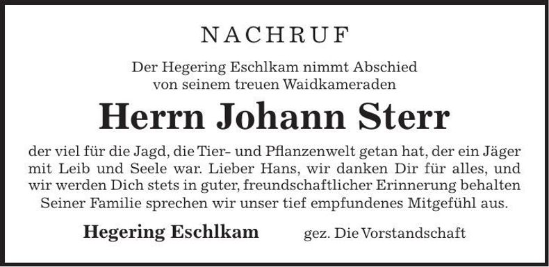 Traueranzeige Johann Sterr