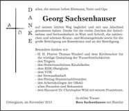 Traueranzeige Georg Sachsenhauser