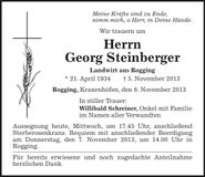 Traueranzeige Georg Steinberger