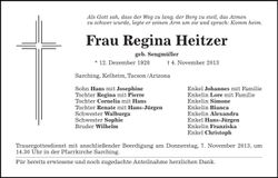 Traueranzeige Regina Heitzer