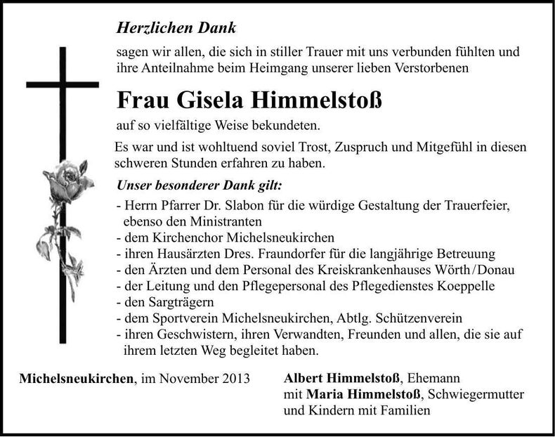 Traueranzeige Gisela Himmelstoß