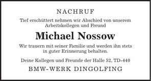 Traueranzeige Michael Nossow