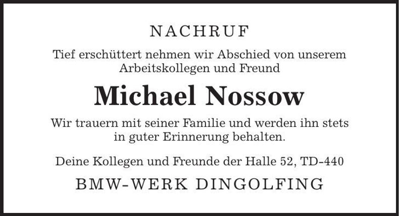 Traueranzeige Michael Nossow