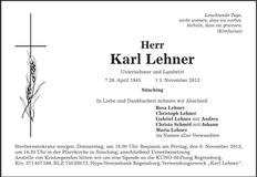 Traueranzeige Karl Lehner