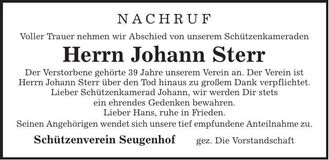 Traueranzeige Johann Sterr