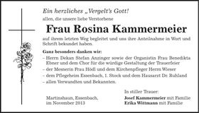 Traueranzeige Rosina Kammermeier