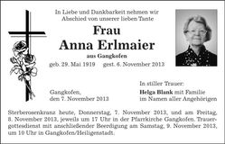 Traueranzeige Anna Erlmaier