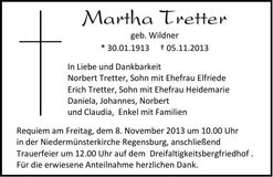 Traueranzeige Martha Tretter