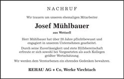 Traueranzeige Josef Mühlbauer