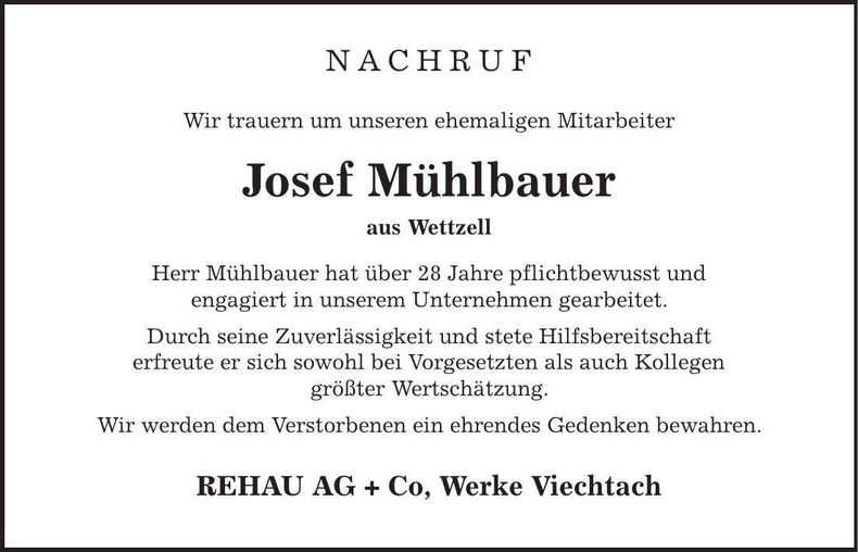 Traueranzeige Josef Mühlbauer