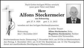 Traueranzeige Alfons Steckermeier