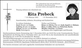 Traueranzeige Rita Prebeck