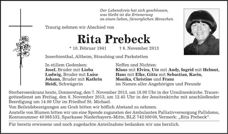Traueranzeige Rita Prebeck