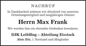 Traueranzeige Max Frank
