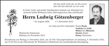 Traueranzeige Ludwig Götzenberger