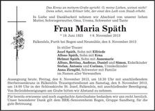 Traueranzeige Maria Späth