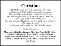 Traueranzeige Christian Schaller