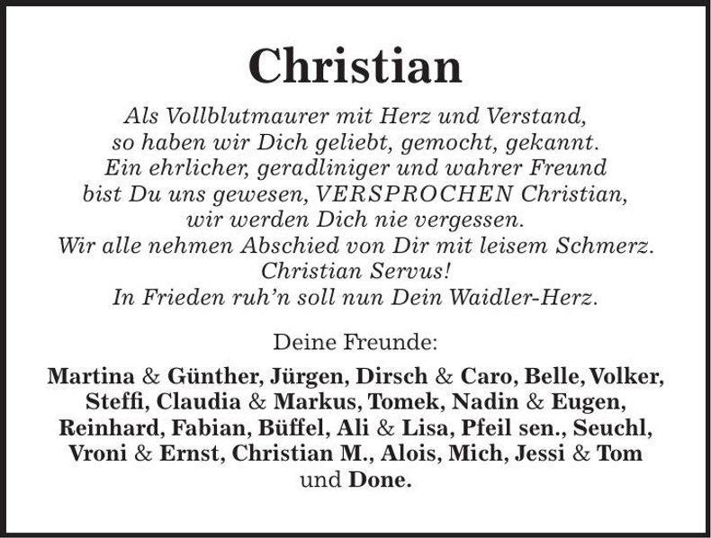 Traueranzeige Christian Schaller