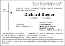 Traueranzeige Richard Rieder