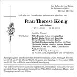 Traueranzeige Therese König