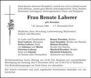 Traueranzeige Renate Laberer