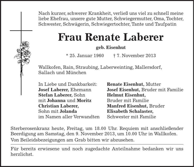 Traueranzeige Renate Laberer