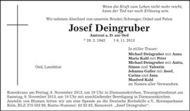 Traueranzeige Josef Deingruber
