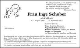 Traueranzeige Inge Schober