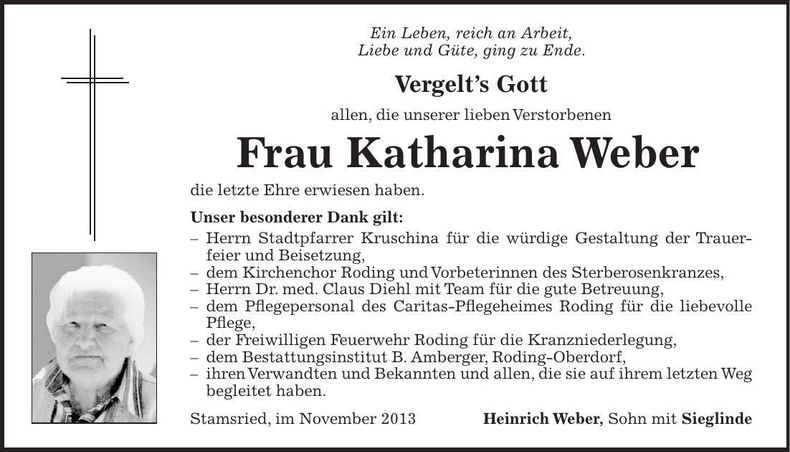 Traueranzeige Katharina Weber