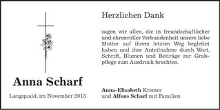 Traueranzeige Anna Scharf