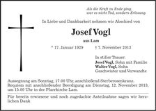 Traueranzeige Josef Vogl