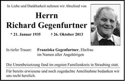 Traueranzeige Richard Gegenfurtner