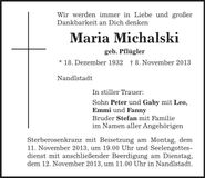 Traueranzeige Maria Michalski