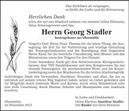 Traueranzeige Georg Stadler
