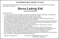 Traueranzeige Ludwig Ettl