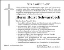 Traueranzeige Horst Schwarzbeck