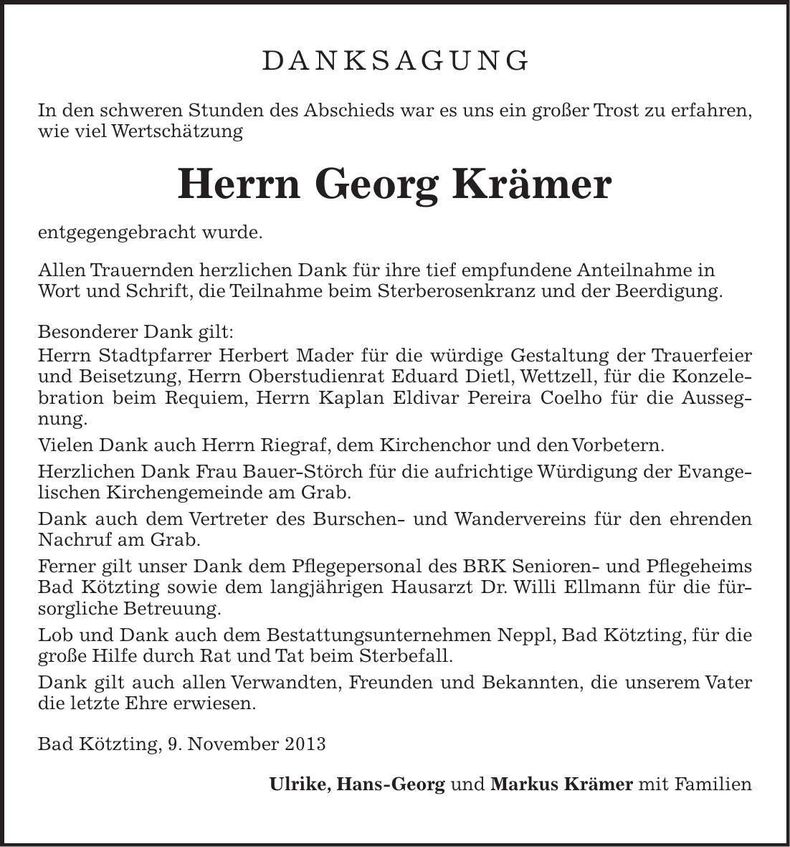 Traueranzeige Georg Krämer