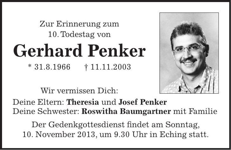 Traueranzeige Gerhard Penker
