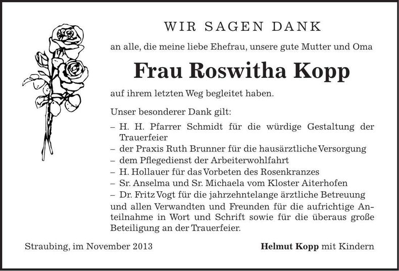 Traueranzeige Roswitha Kopp