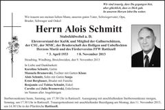 Traueranzeige Alois Schmitt