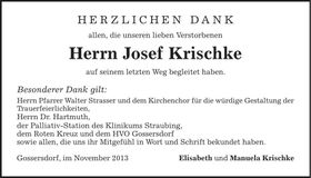Traueranzeige Josef Krischke