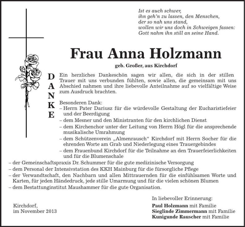 Traueranzeige Anna Holzmann