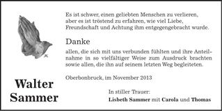 Traueranzeige Walter Sammer