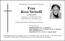 Traueranzeige Rosa Sträußl