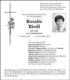 Traueranzeige Rosalie Riedl