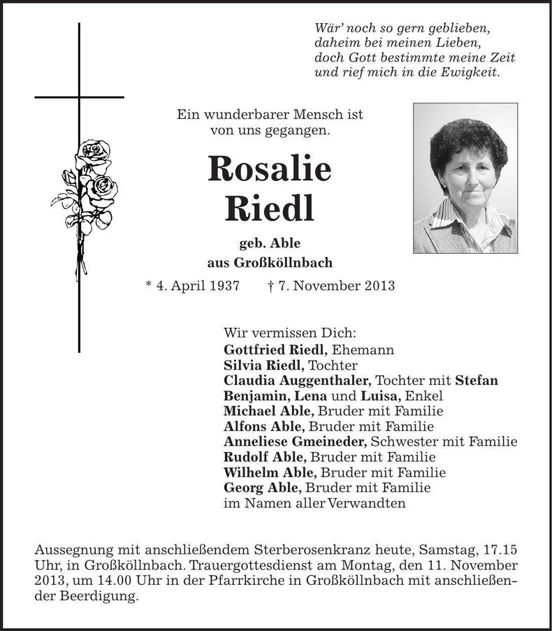 Traueranzeige Rosalie Riedl