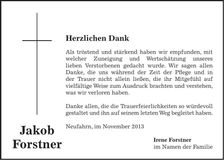 Traueranzeige Jakob Forstner