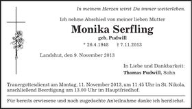 Traueranzeige Monika Serfling